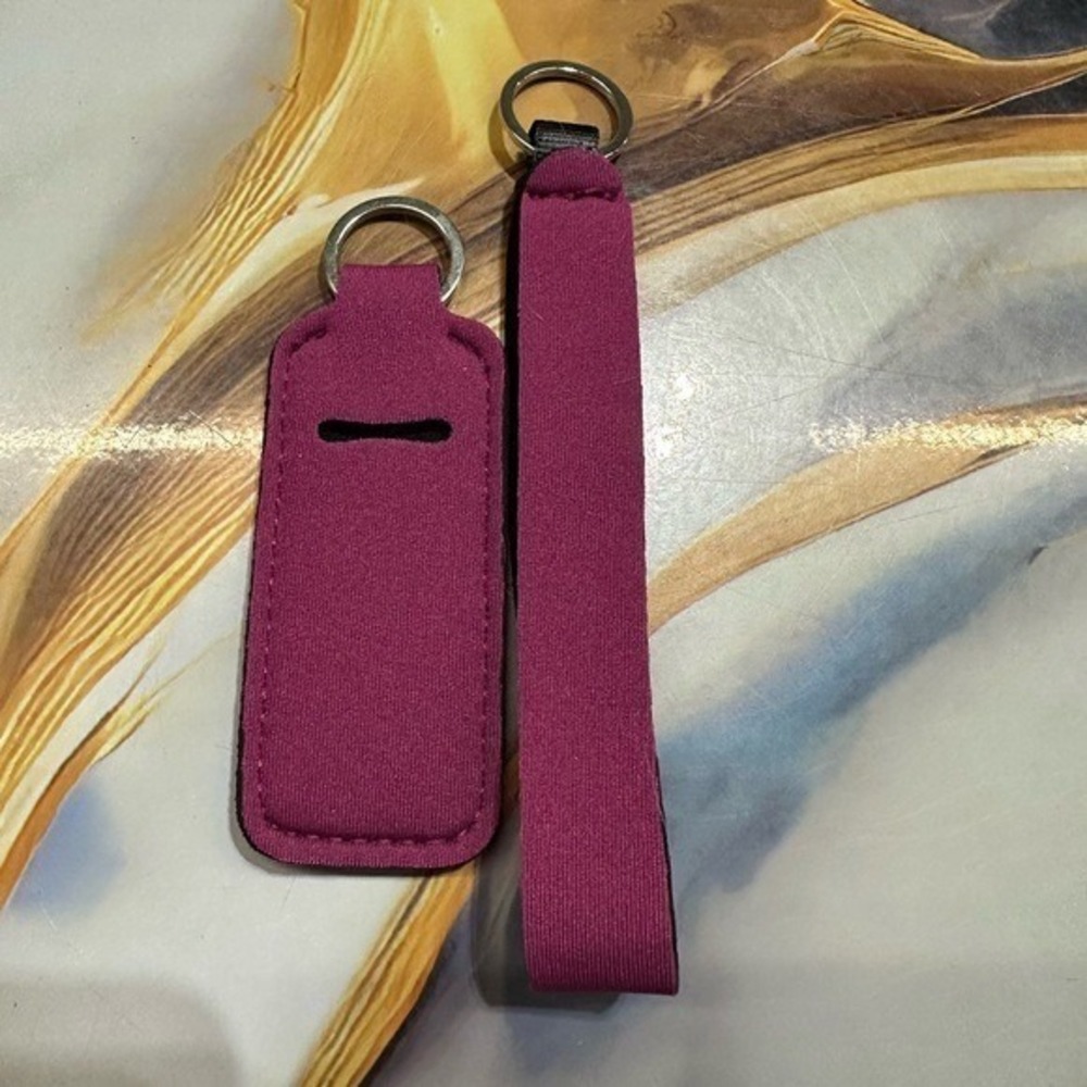 NEW keychain set lip balm holder & wristlet (5 inches) burgundy